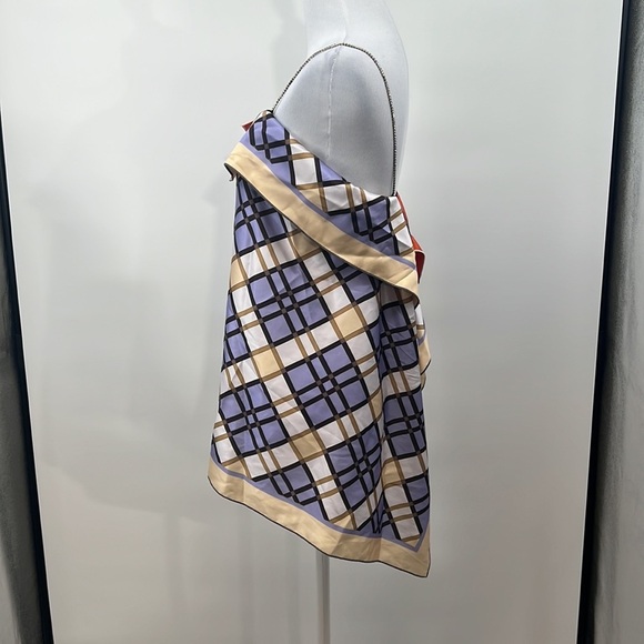 Y2K Fendas Tops Womens 36/S Orange Blue Check Scarf Tank Rhinestones Mixed Media - Picture 3 of 11